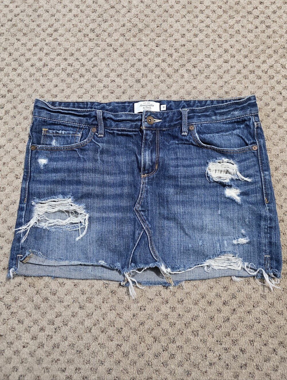Abercrombie & Fitch Distressed Dark Blue Denim Mini Skirt